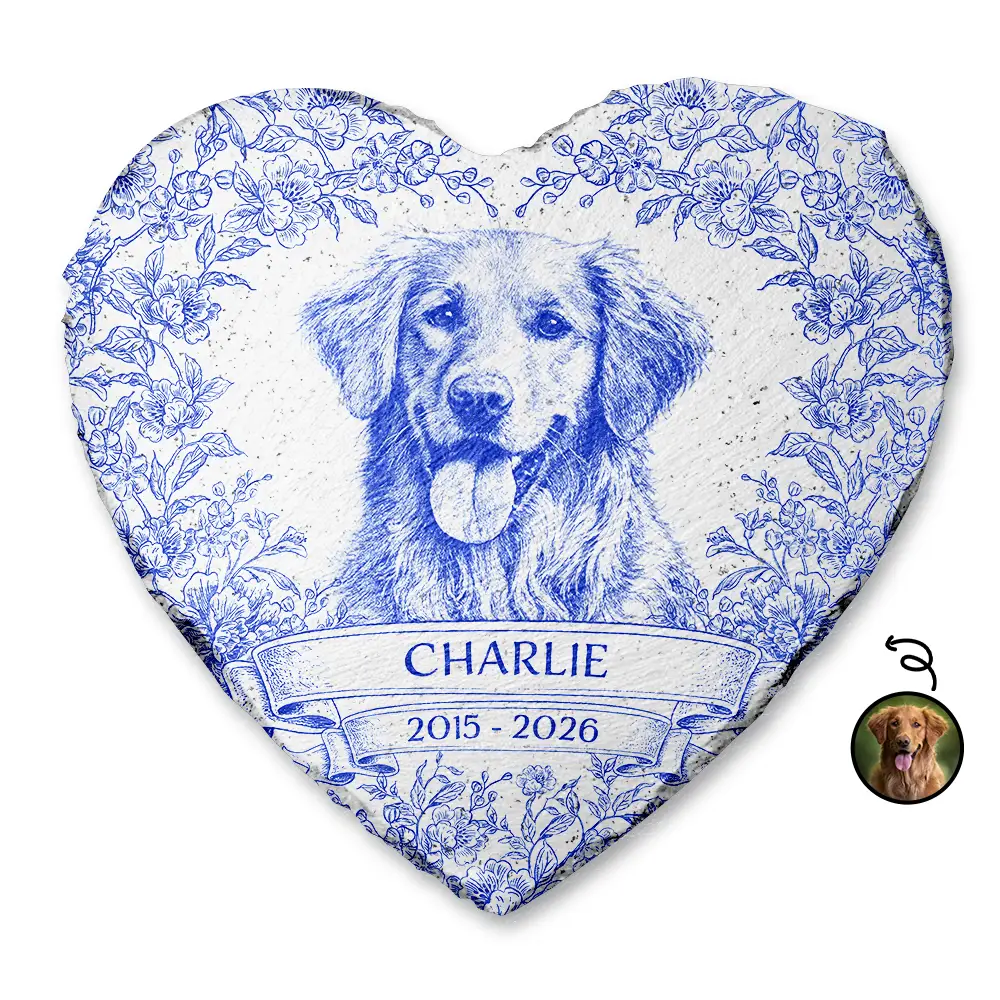 Custom Photo Pencil Sketch Forever Loved Dog Cat Portrait - Personalized Heart Memorial Garden Stone