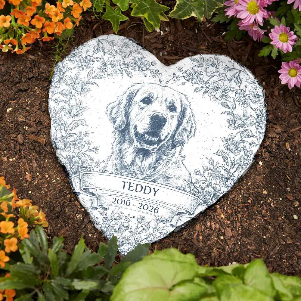 Custom Photo Pencil Sketch Forever Loved Dog Cat Portrait - Personalized Heart Memorial Garden Stone - Image 4