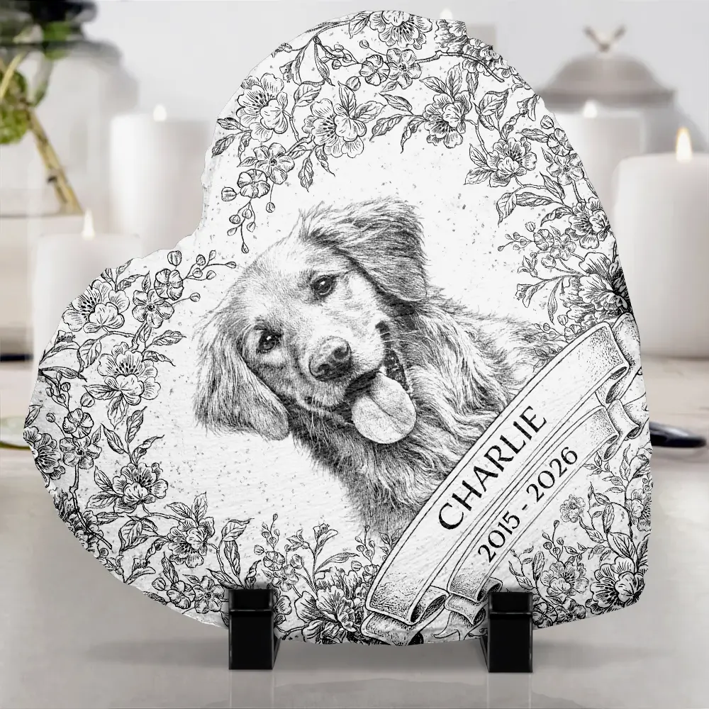 Custom Photo Pencil Sketch Forever Loved Dog Cat Portrait - Personalized Heart Memorial Garden Stone - Image 5