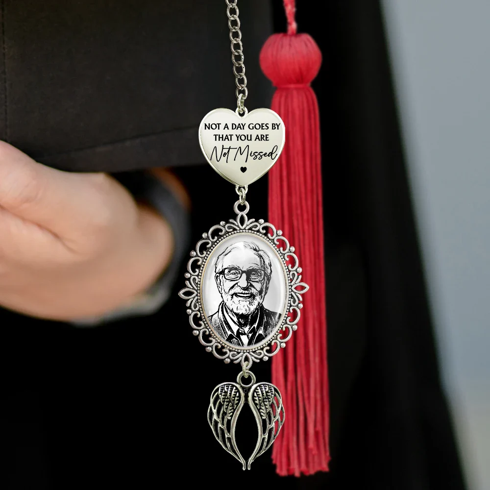 Custom Photo Pencil Sketch Forever Remembered Forever Missed - Personalized Graduation Tassel Charm - Image 4