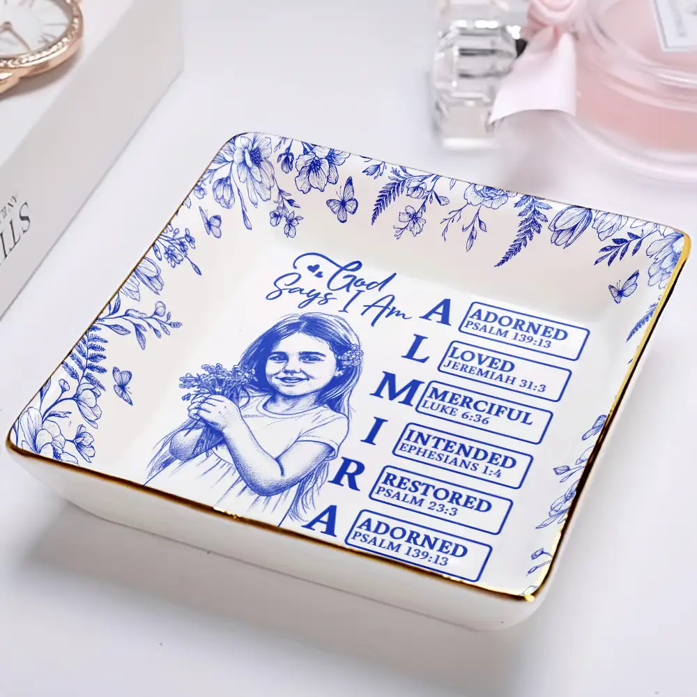Custom Photo Pencil Sketch God Says I Am - Personalized Ring Dish - Image 3