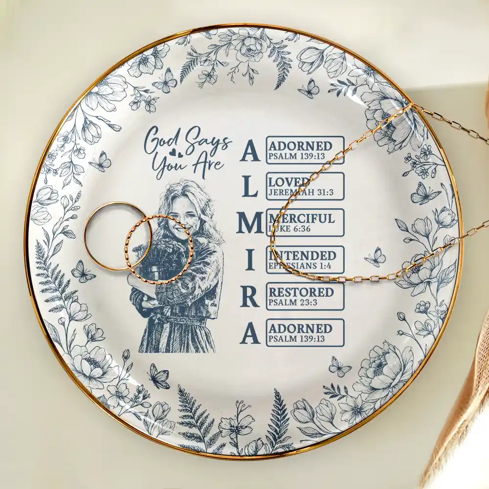 Custom Photo Pencil Sketch God Says I Am - Personalized Ring Dish - Image 5