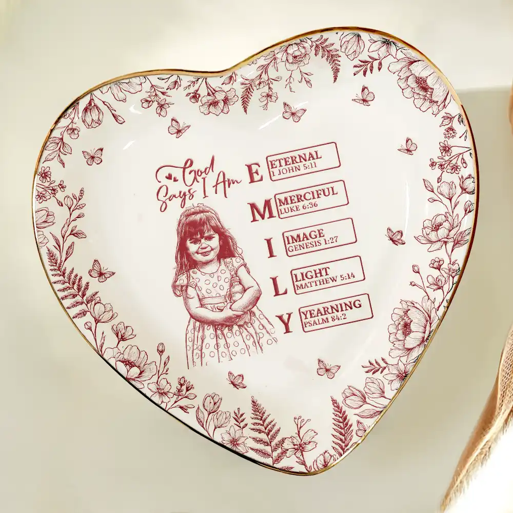 Custom Photo Pencil Sketch God Says I Am - Personalized Ring Dish - Image 6
