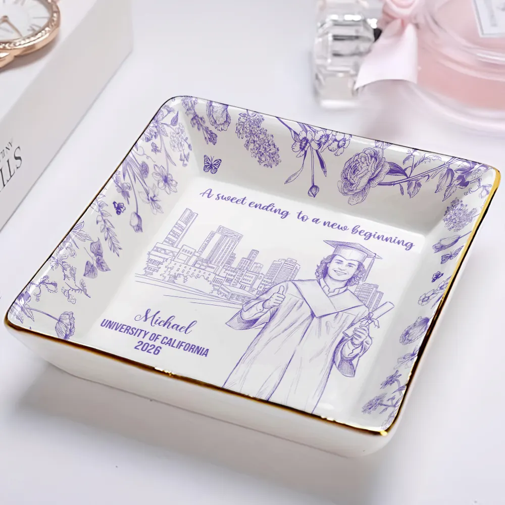 Custom Photo Pencil Sketch Graduation A Sweet Ending To A New Beginning - Personalized Ring Dish - Image 3
