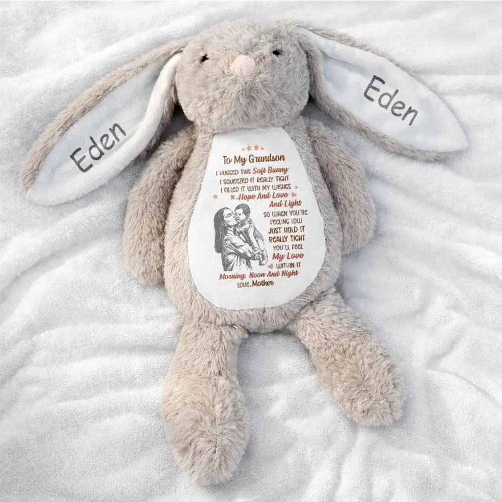 Custom Photo Pencil Sketch Grandmother Granddaughter I Filled It With My Wishes - Personalized Soft Toy Bunny - Image 3