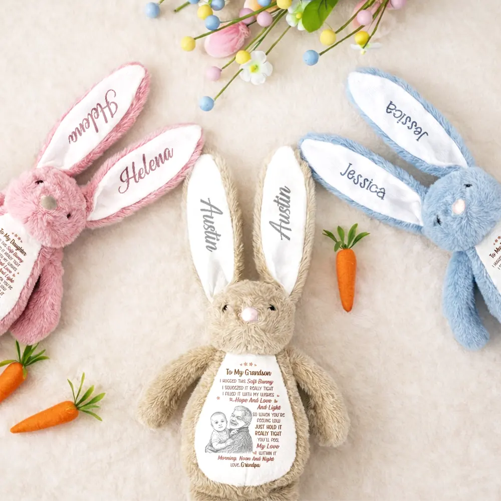 Custom Photo Pencil Sketch Grandmother Granddaughter I Filled It With My Wishes - Personalized Soft Toy Bunny - Image 7