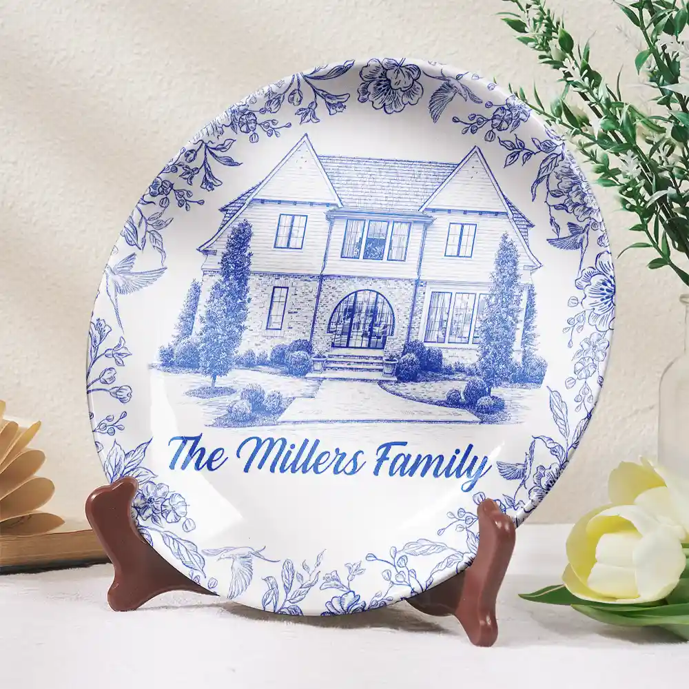 Custom Photo Pencil Sketch House Sketch Where Love Never Ends - Personalized Ceramic Plate - Image 6
