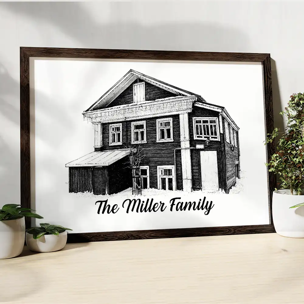 Custom Photo Pencil Sketch House Sketch Where Love Never Ends - Personalized Poster - Image 5