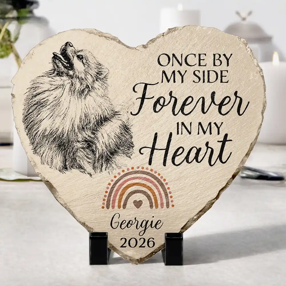 Custom Photo Pencil Sketch I Crossed The Rainbow Bridge Knowing I Was Loved - Personalized Heart Memorial Garden Stone - Image 5