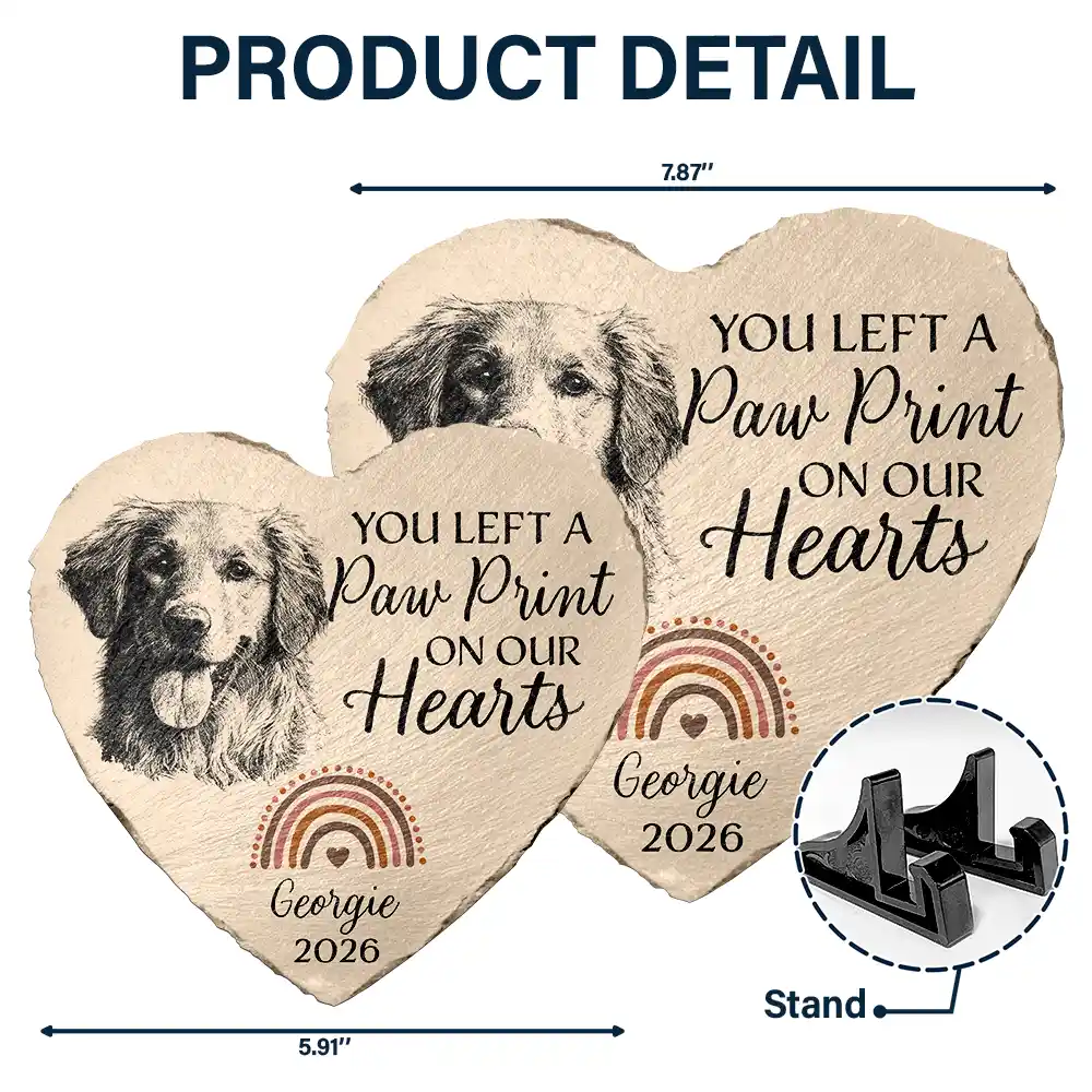 Custom Photo Pencil Sketch I Crossed The Rainbow Bridge Knowing I Was Loved - Personalized Heart Memorial Garden Stone - Image 6
