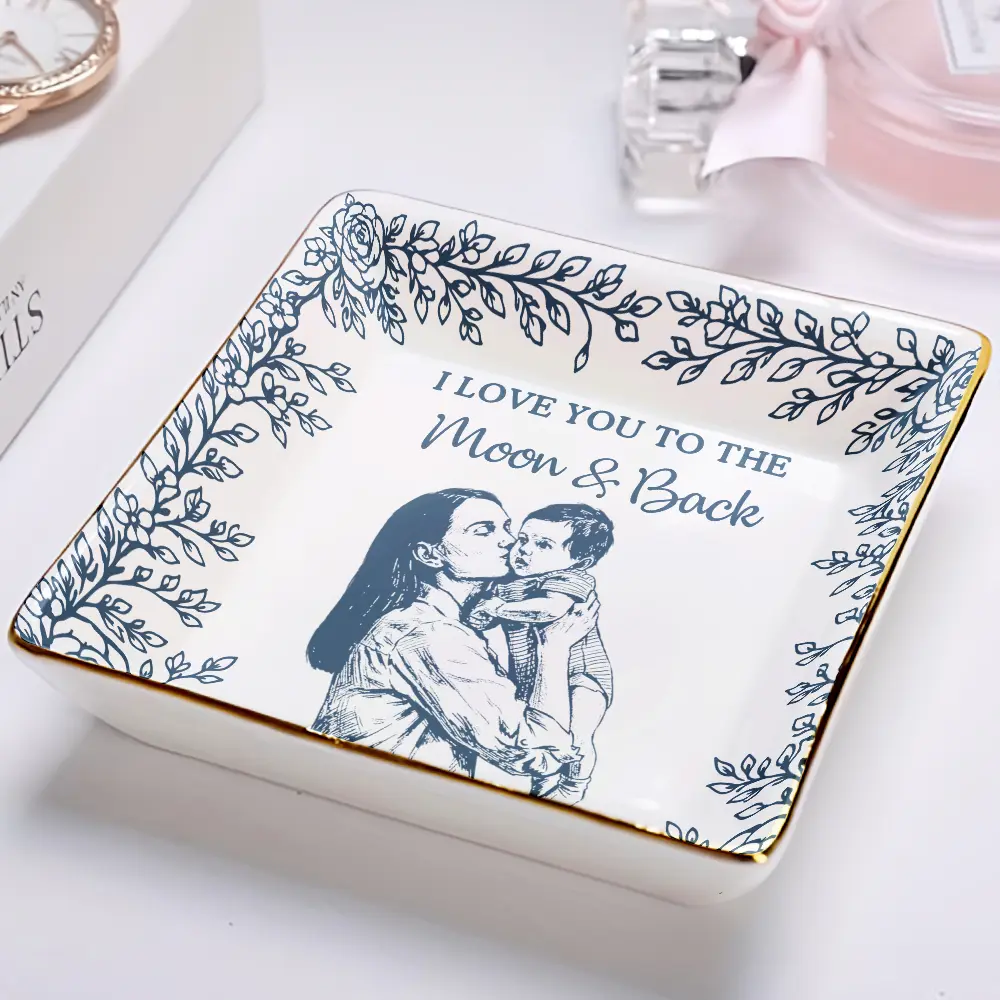 Custom Photo Pencil Sketch I Love You Mom Grandma - Personalized Ring Dish - Image 3