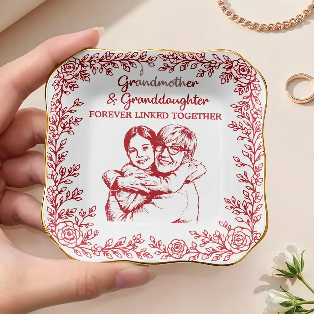 Custom Photo Pencil Sketch I Love You Mom Grandma - Personalized Ring Dish - Image 4