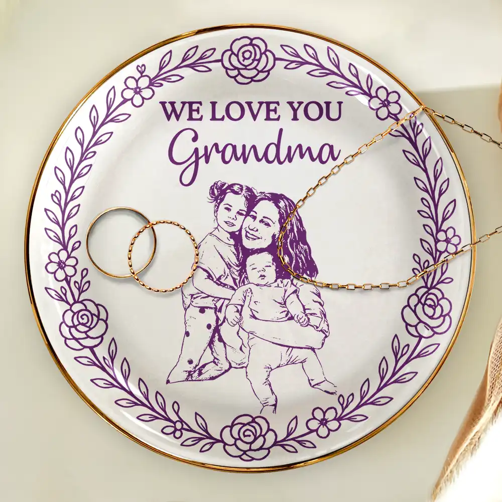 Custom Photo Pencil Sketch I Love You Mom Grandma - Personalized Ring Dish - Image 5