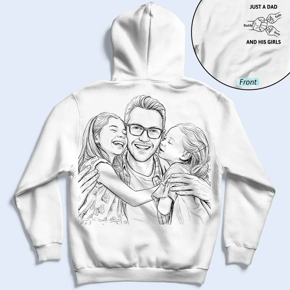 Custom Photo Pencil Sketch Just A Dad And His Girl - Personalized T Shirt - Image 6