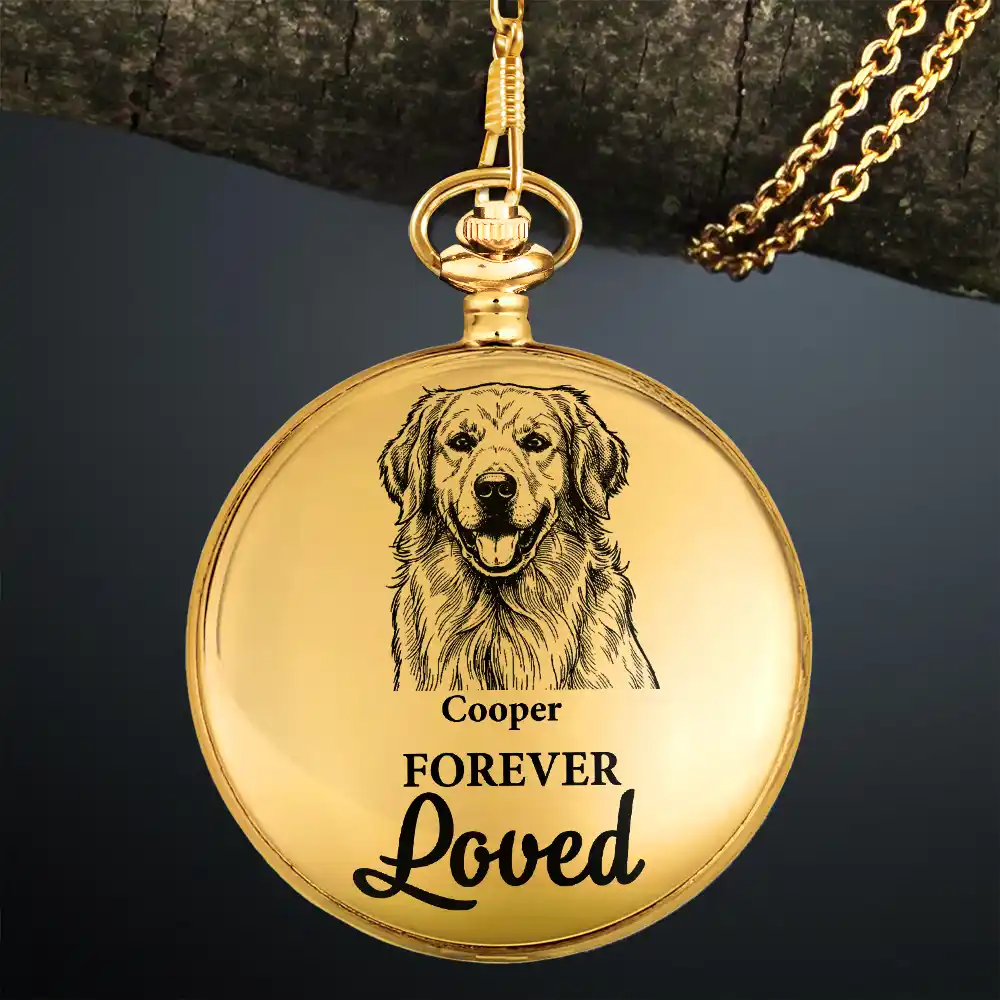 Custom Photo Pencil Sketch Memorial Dog Cat Forever Loved - Personalized Pocket Watch - Image 4