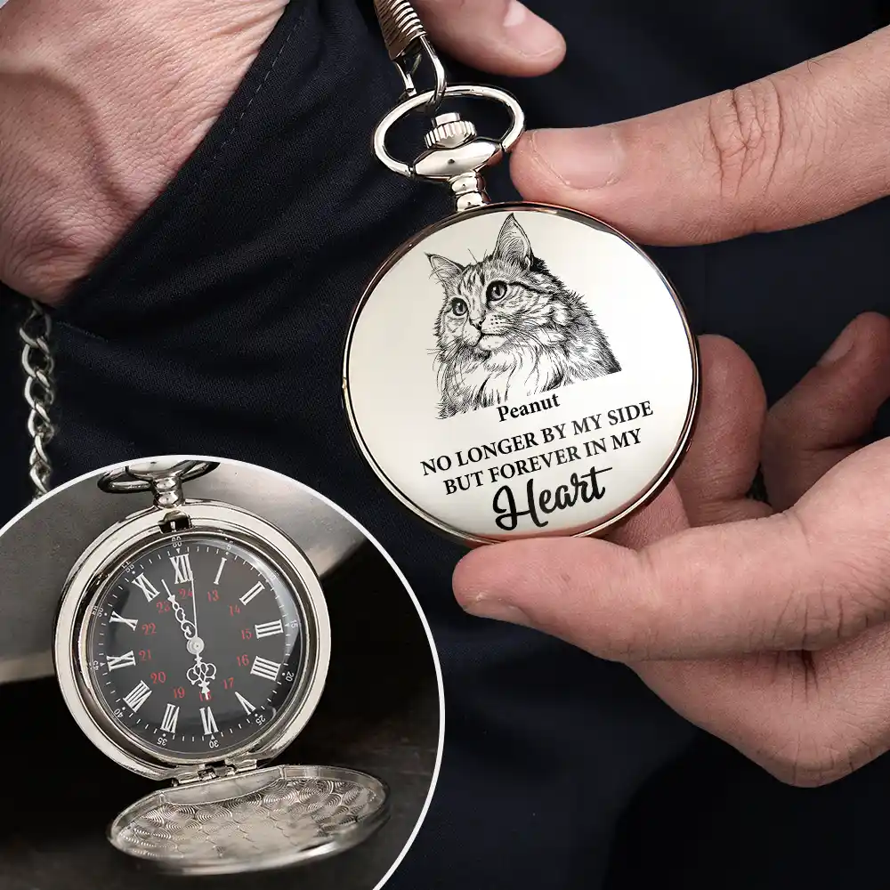Custom Photo Pencil Sketch Memorial Dog Cat Forever Loved - Personalized Pocket Watch - Image 5