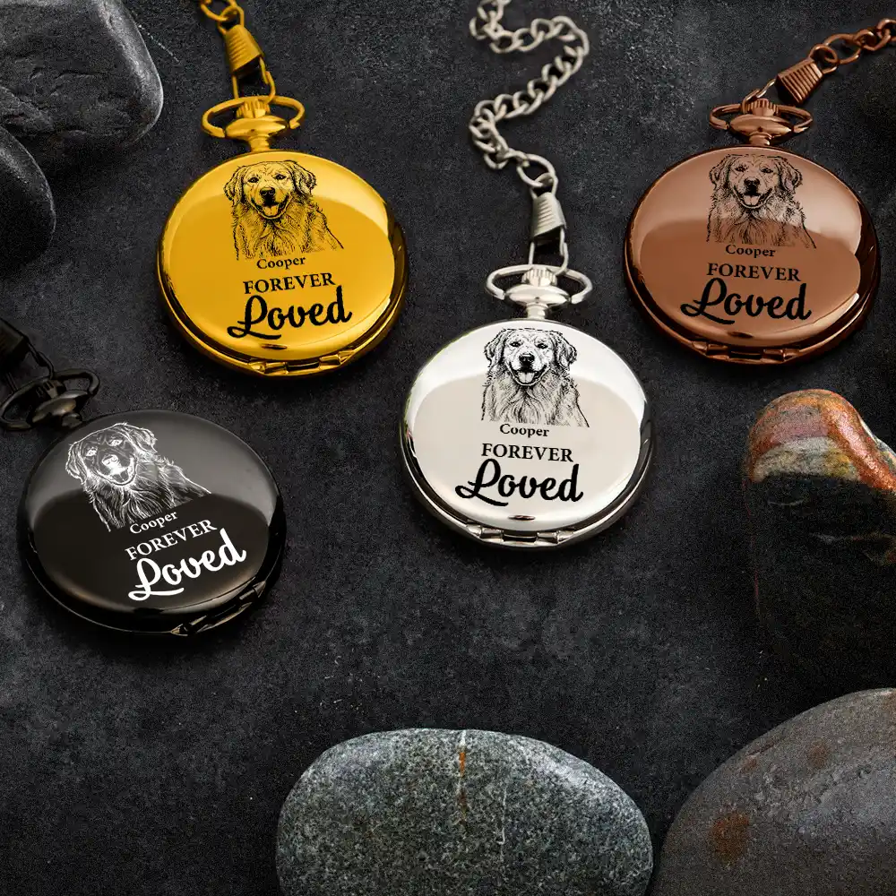 Custom Photo Pencil Sketch Memorial Dog Cat Forever Loved - Personalized Pocket Watch - Image 6