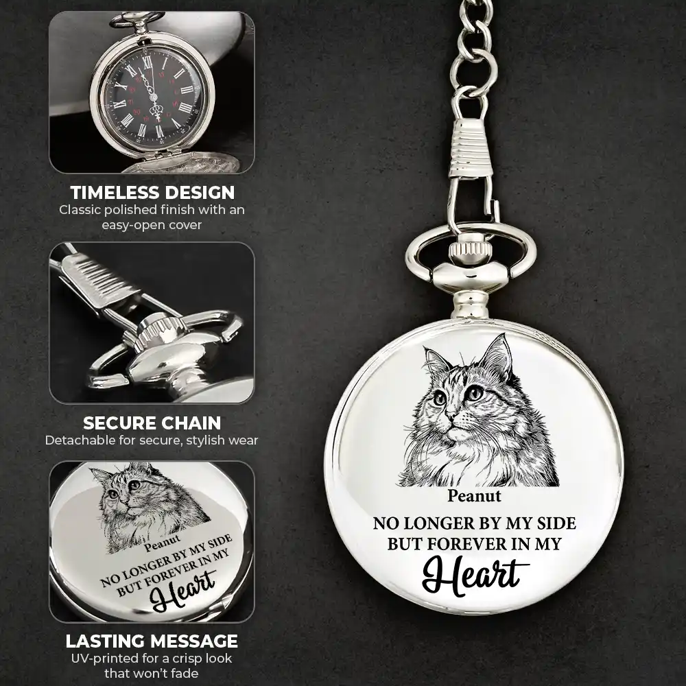 Custom Photo Pencil Sketch Memorial Dog Cat Forever Loved - Personalized Pocket Watch - Image 7