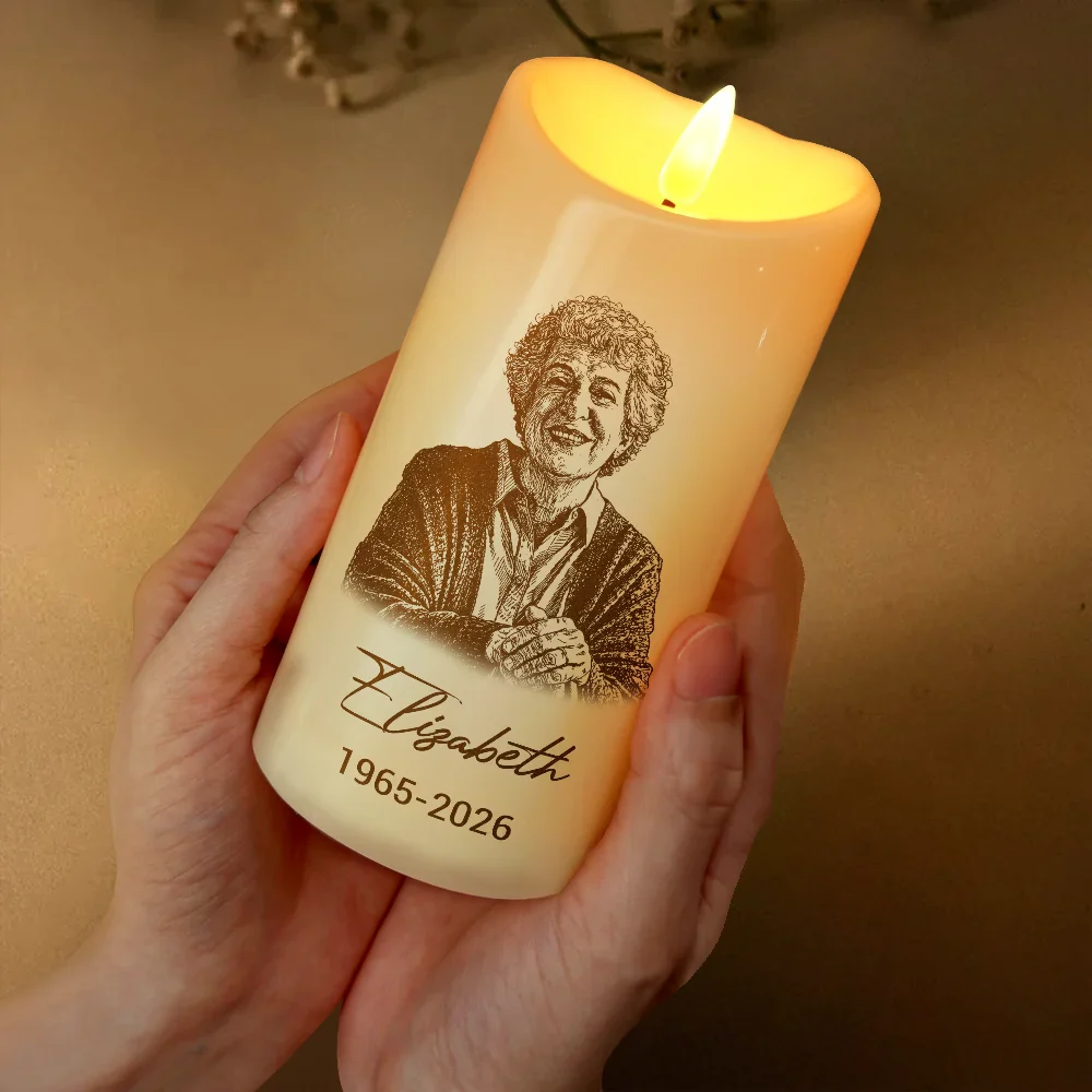 Custom Photo Pencil Sketch Memorial Family Dog Cat Portrait - Personalized Flameless LED Candle - Image 4