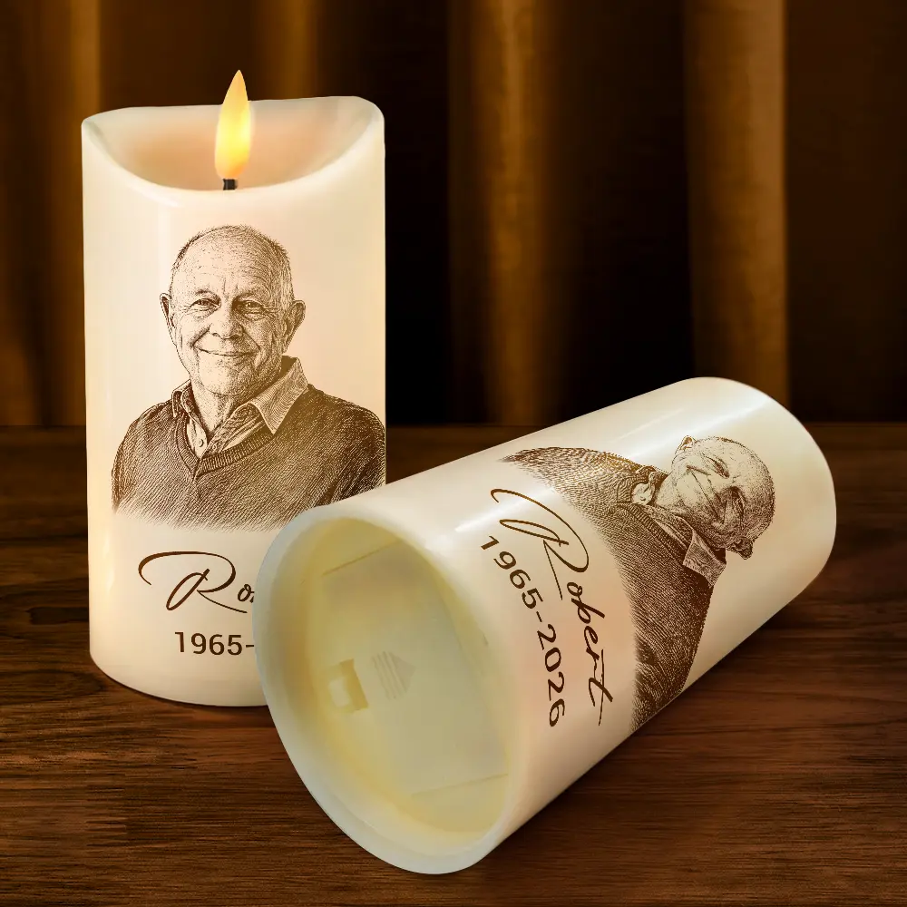 Custom Photo Pencil Sketch Memorial Family Dog Cat Portrait - Personalized Flameless LED Candle - Image 5