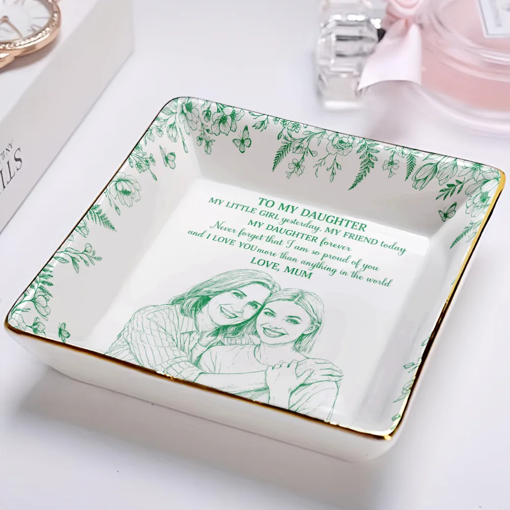 Custom Photo Pencil Sketch My Daughter Granddaughter Forever - Personalized Ring Dish - Image 3