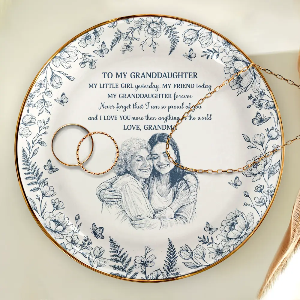 Custom Photo Pencil Sketch My Daughter Granddaughter Forever - Personalized Ring Dish - Image 5