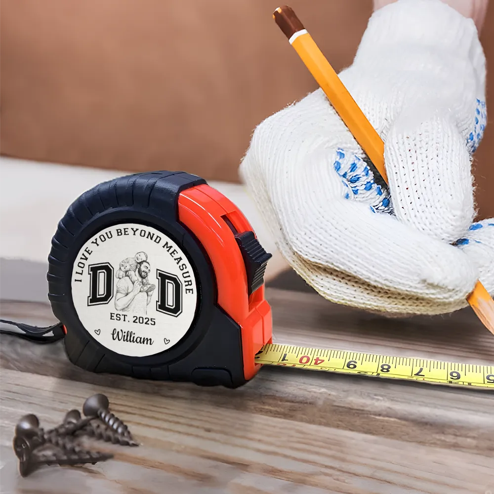 Custom Photo Pencil Sketch New Dad I Love You - Personalized Tape Measure - Image 5