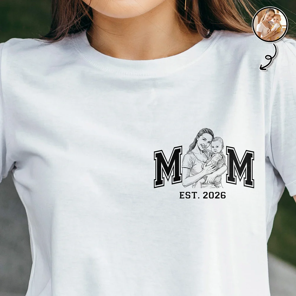 Custom Photo Pencil Sketch New Dad New Mom - Personalized T Shirt - Image 2