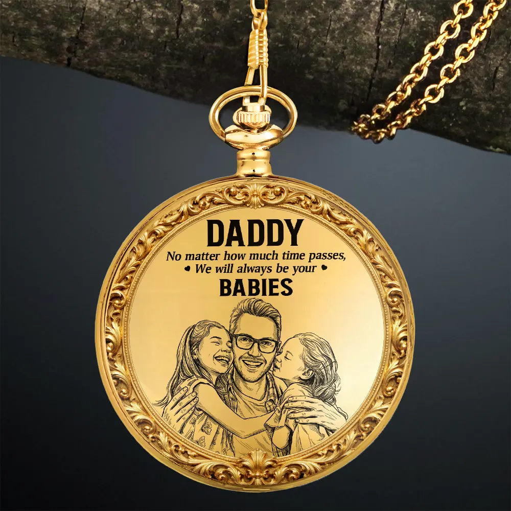 Custom Photo Pencil Sketch No Matter How Much Time Passes - Personalized Pocket Watch - Image 4
