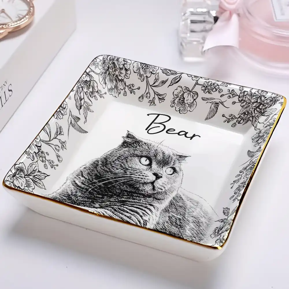 Custom Photo Pencil Sketch Pet Photo - Personalized Ring Dish - Image 2