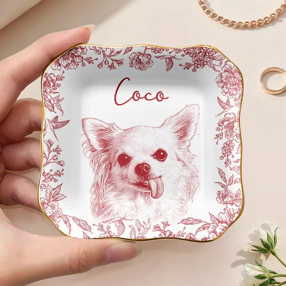 Custom Photo Pencil Sketch Pet Photo - Personalized Ring Dish - Image 3