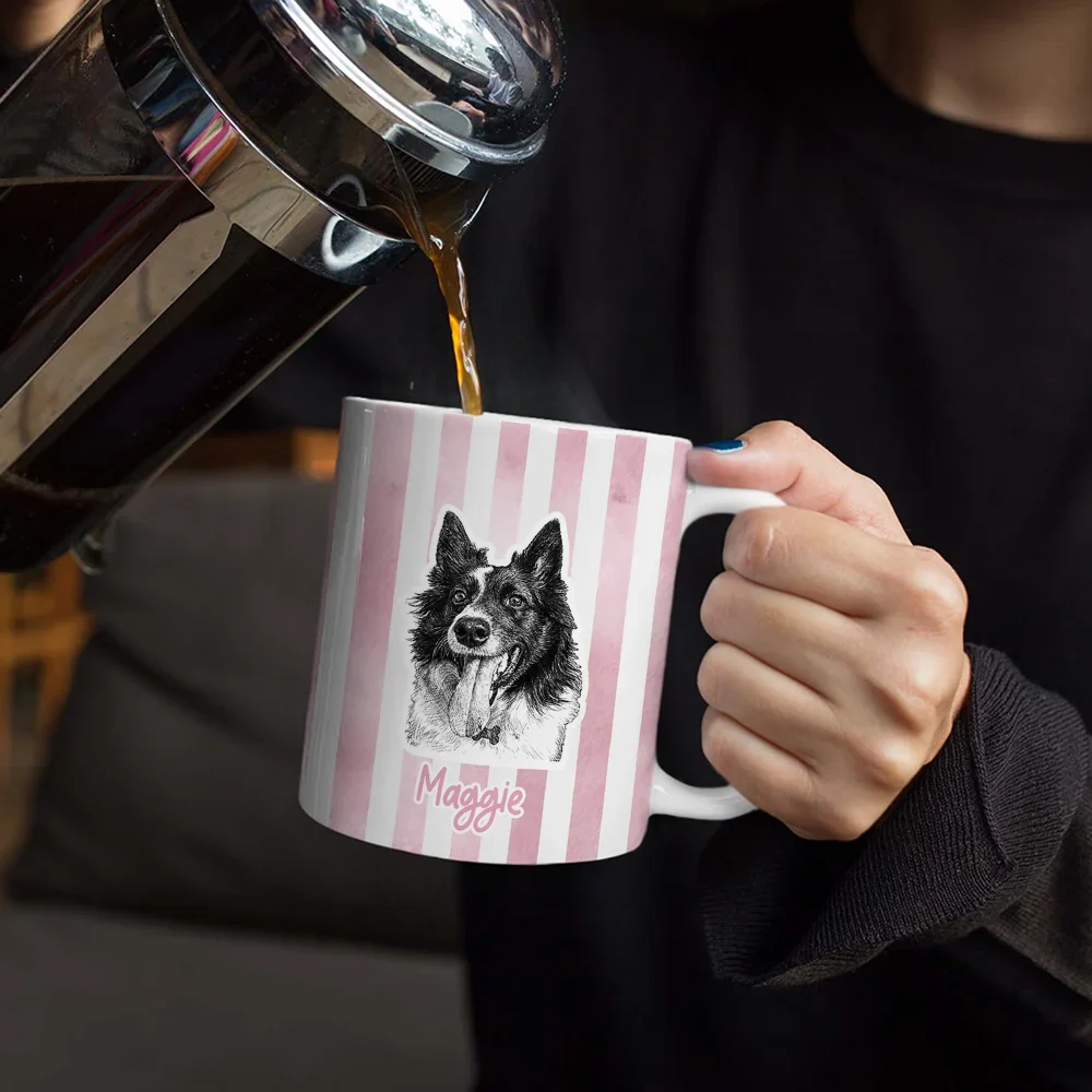 Custom Photo Pencil Sketch Pet Portrait & Name - Personalized White Edge-to-Edge Mug - Image 5