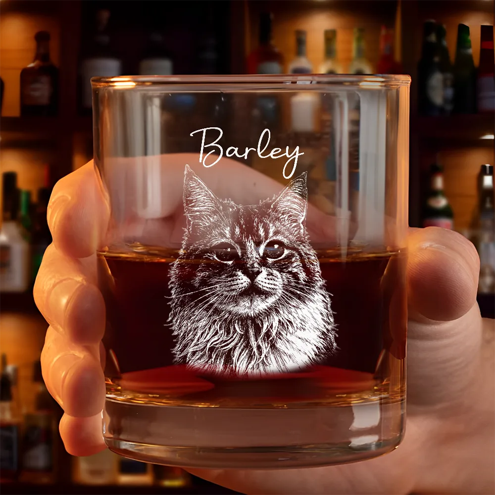 Custom Photo Pencil Sketch Pet Portrait - Personalized Whiskey Glass - Image 4