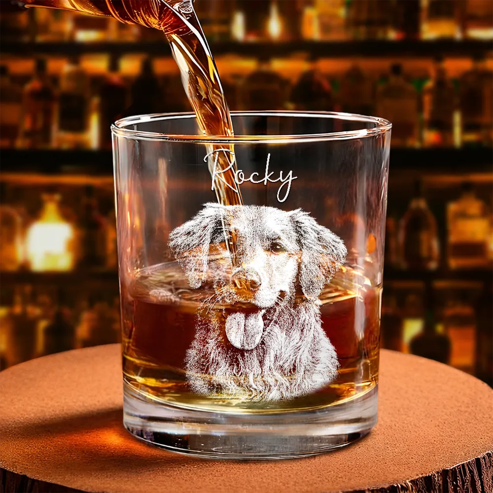 Custom Photo Pencil Sketch Pet Portrait - Personalized Whiskey Glass - Image 6
