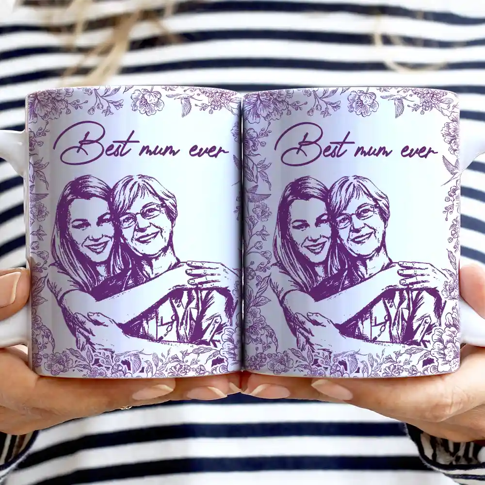 Custom Photo Pencil Sketch The Love Between Mother & Daughter Is Forever - Personalized White Edge-to-Edge Mug - Image 3