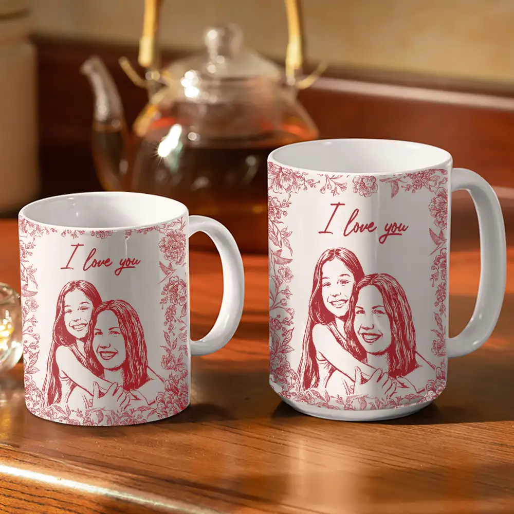 Custom Photo Pencil Sketch The Love Between Mother & Daughter Is Forever - Personalized White Edge-to-Edge Mug - Image 4