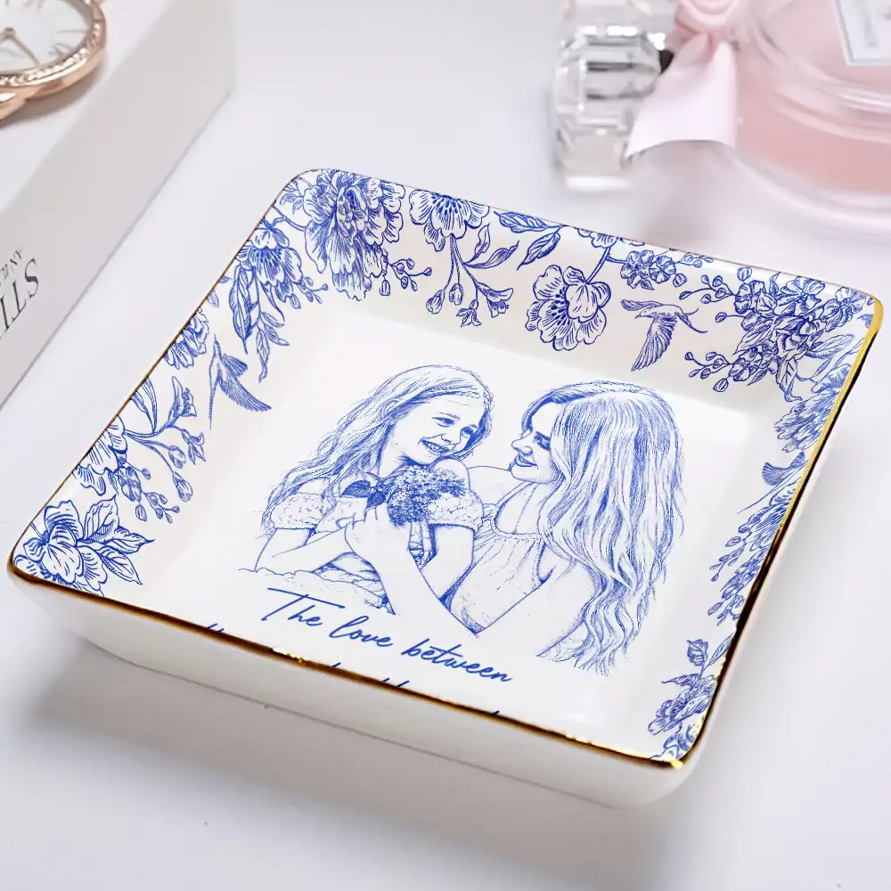 Custom Photo Pencil Sketch The Love Between Mother & Daughter - Personalized Ring Dish - Image 3
