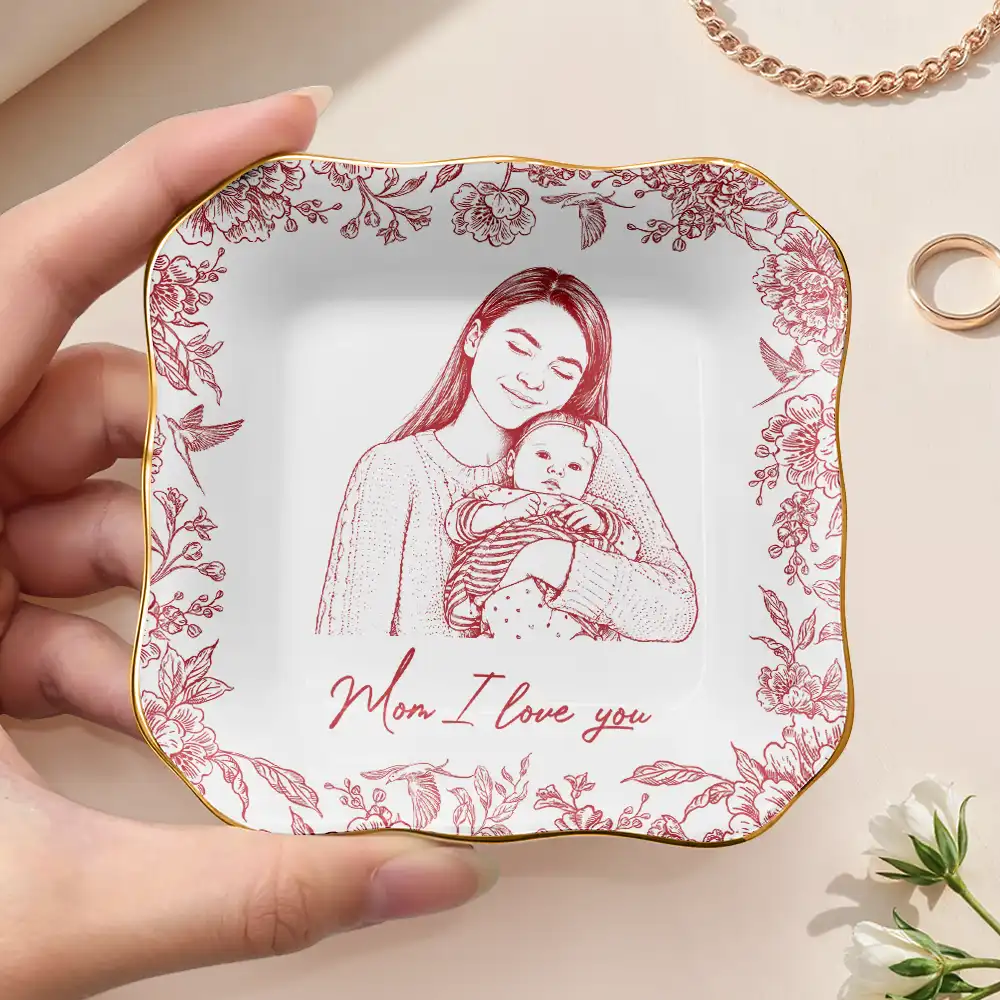 Custom Photo Pencil Sketch The Love Between Mother & Daughter - Personalized Ring Dish - Image 4