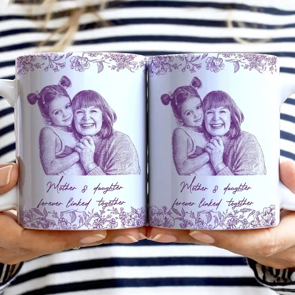 Custom Photo Pencil Sketch The Love Between Mother & Daughter - Personalized White Edge-to-Edge Mug - Image 3