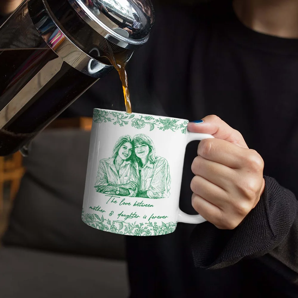Custom Photo Pencil Sketch The Love Between Mother & Daughter - Personalized White Edge-to-Edge Mug - Image 5