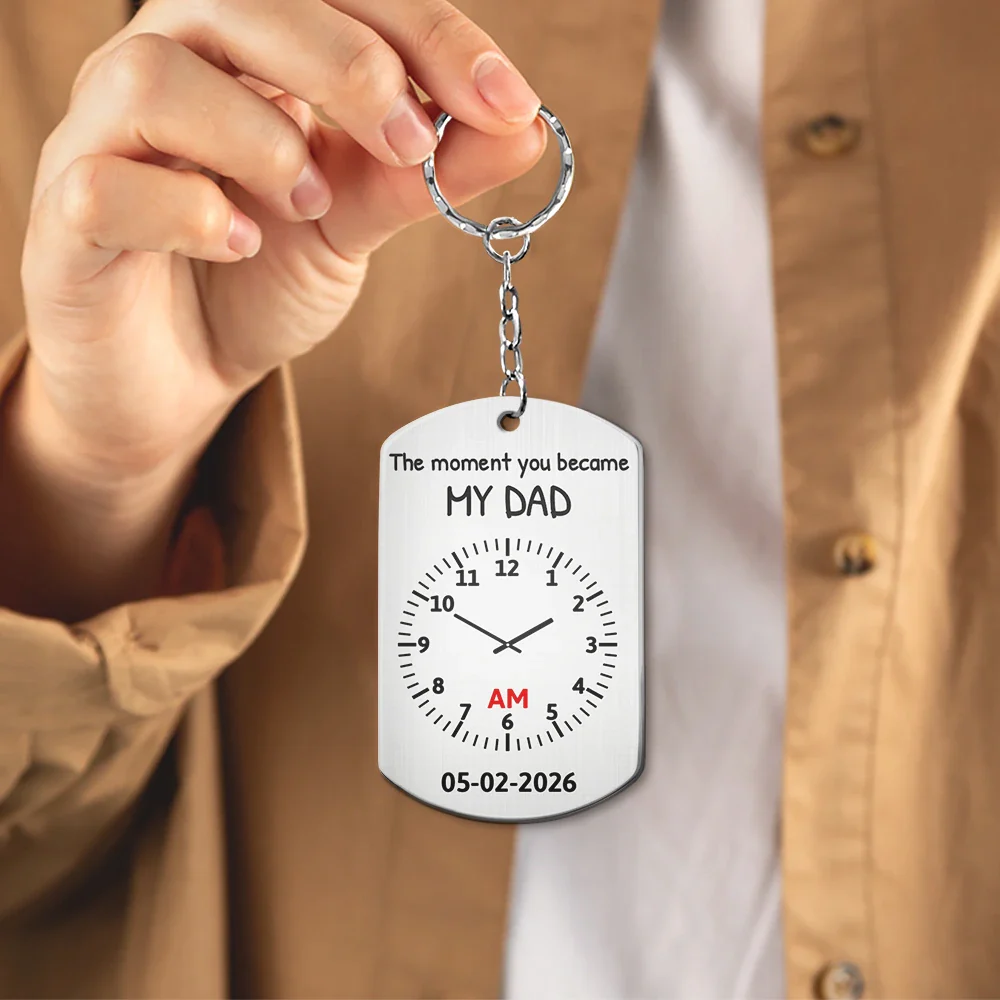 Custom Photo Pencil Sketch The Moment You Became My Dad - Personalized Aluminum Keychain - Image 5