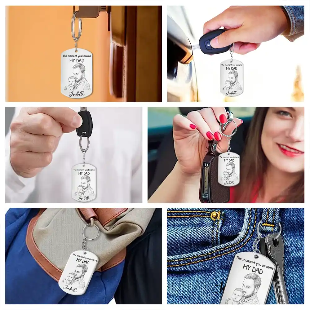 Custom Photo Pencil Sketch The Moment You Became My Dad - Personalized Aluminum Keychain - Image 7