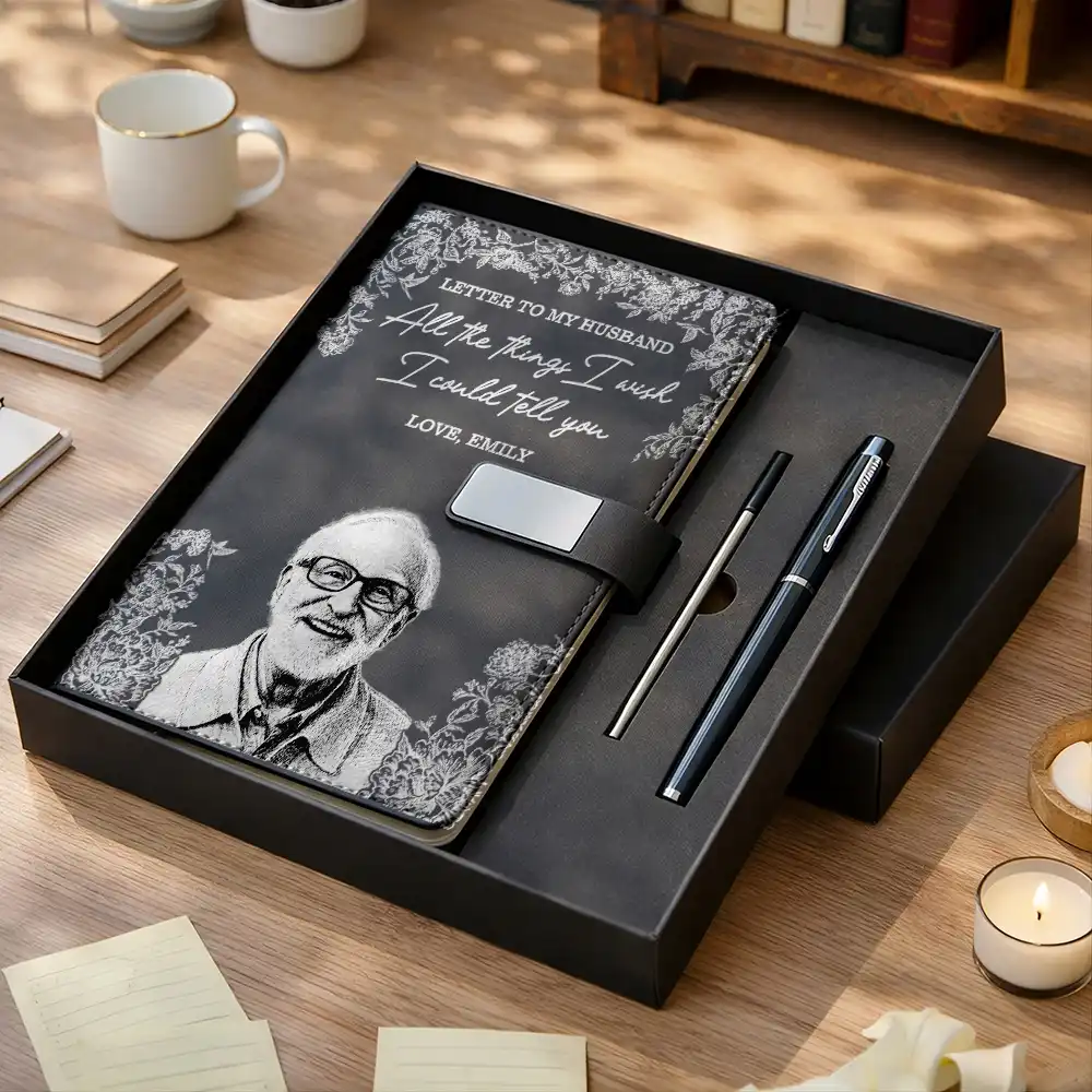 Custom Photo Pencil Sketch Things I Wish I Could Tell You - Personalized Leather Notebook Set - Image 3