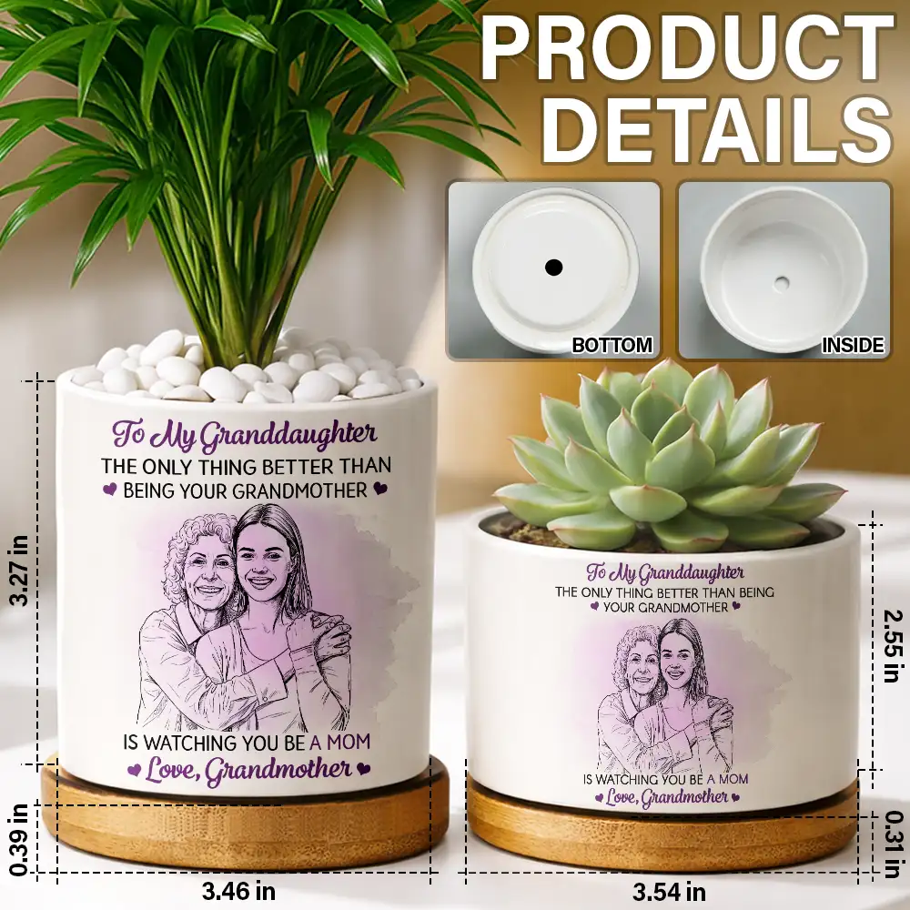 Custom Photo Pencil Sketch To My Daughter Granddaughter - Personalized Ceramic Plant Pot - Image 6
