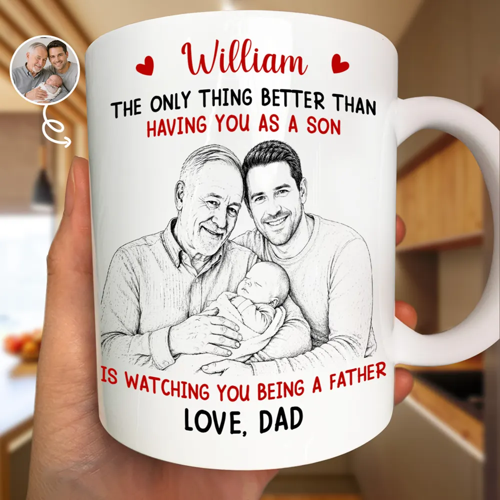 Custom Photo Pencil Sketch Watching You Being A Mom - Personalized Mug