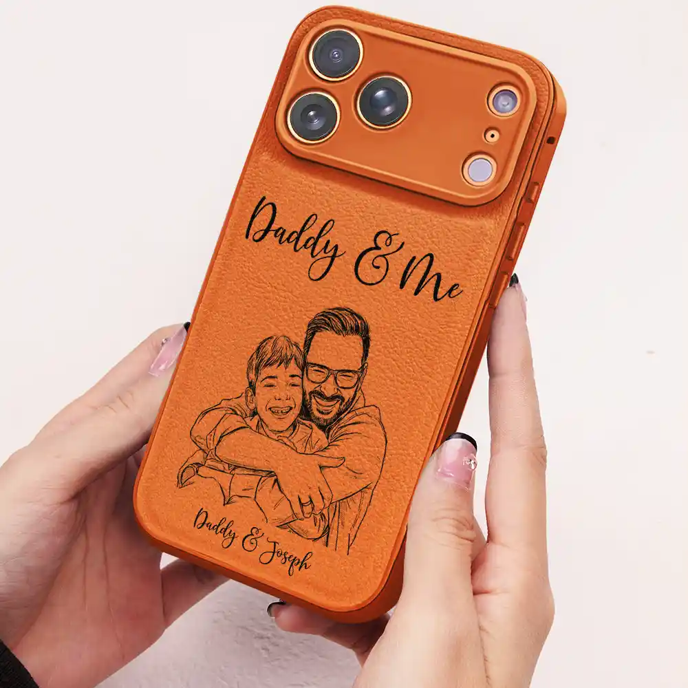 Custom Photo Pencil Sketch We Love You Mommy Daddy - Personalized Leather Phone Case - Image 3