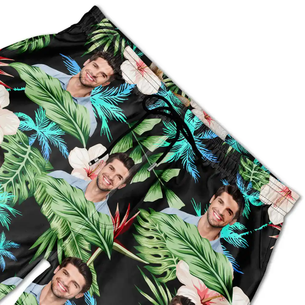 Custom Photo People And Pet Faces Couple Dog Cat - Personalized Unisex Beach Shorts - Image 6