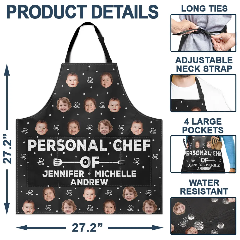 Custom Photo Personal Chef Of Wife And Kids - Personalized Apron - Image 5