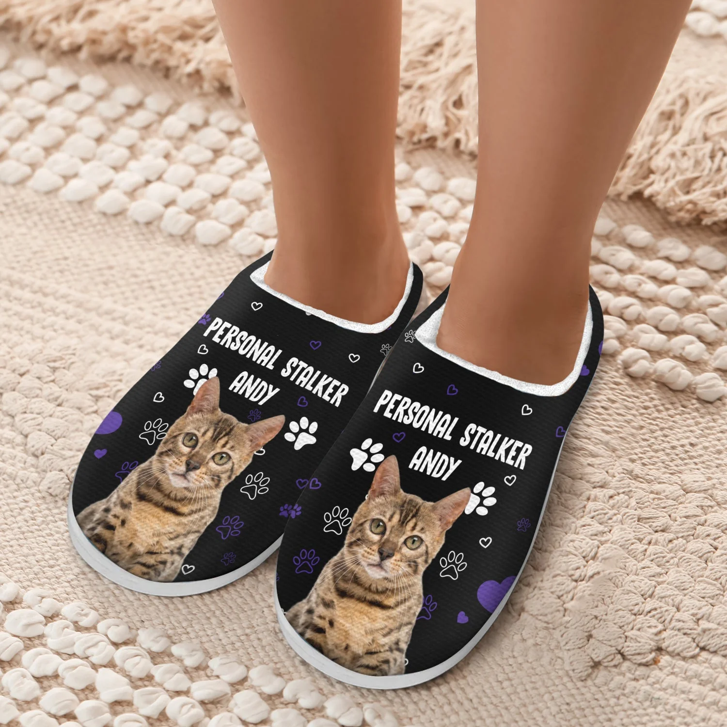 Custom Photo Personal Stalker I Will Follow You - Gift For Pet Lovers - Personalized Fluffy Slippers - Image 6