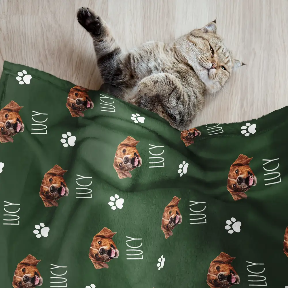 Custom Photo Pet Dog Cat Face Sidelong - Personalized Pet Blanket - Image 3